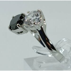 Size 9 Black Sim Diamond CZ Silver Tone White Gold GP Vintage Engagement Ring